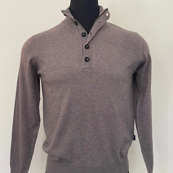 New Hugo Boss Half Zip Buttons Brown Camel Sweater Pullover